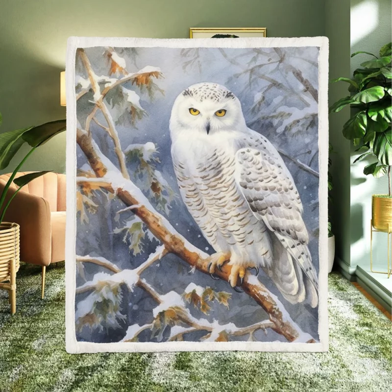 Snowy Owl in Winter Forest Sherpa Fleece Blanket