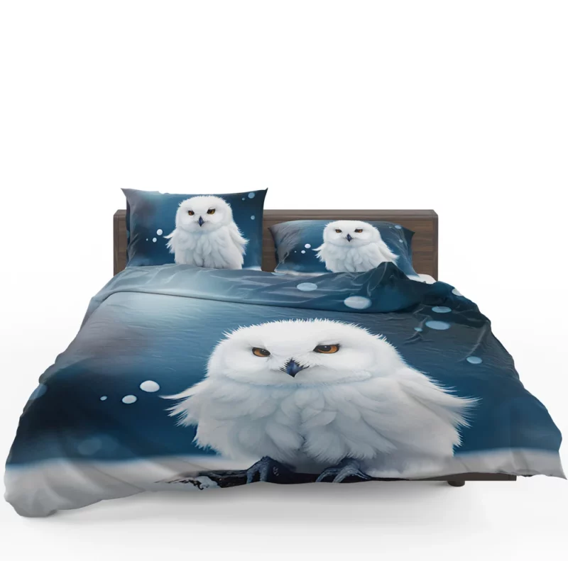 Snowy Owl on Log in Snow Bedding Set 1