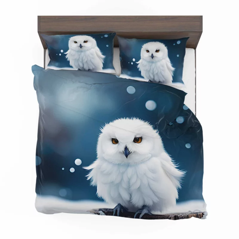 Snowy Owl on Log in Snow Bedding Set 2