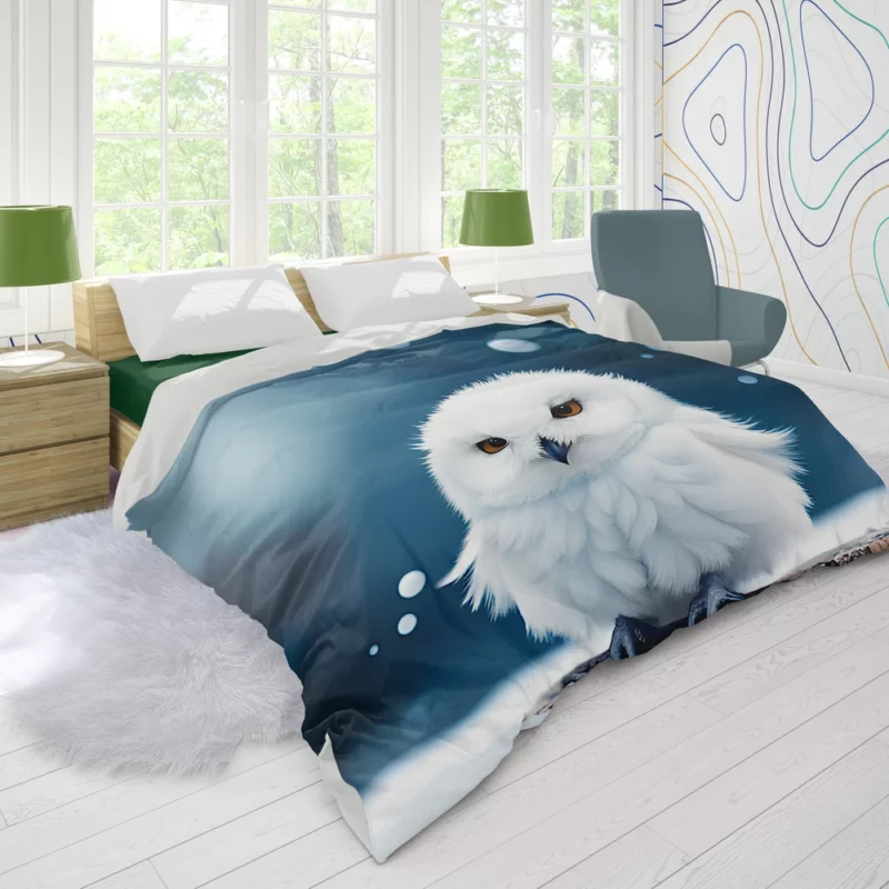 Snowy Owl on Log in Snow Duvet Cover