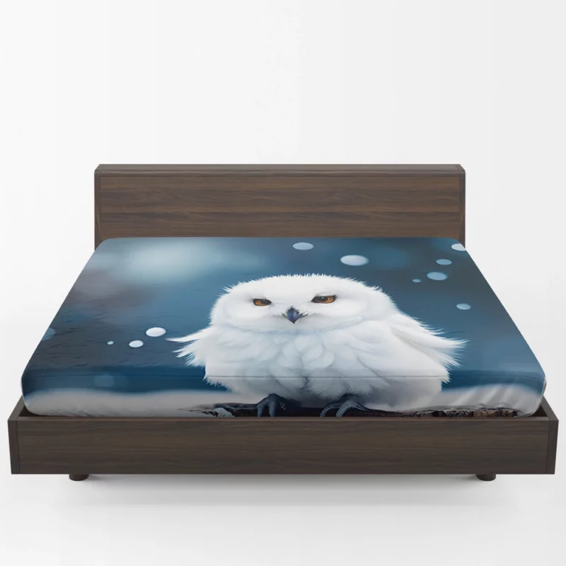 Snowy Owl on Log in Snow Fitted Sheet 1