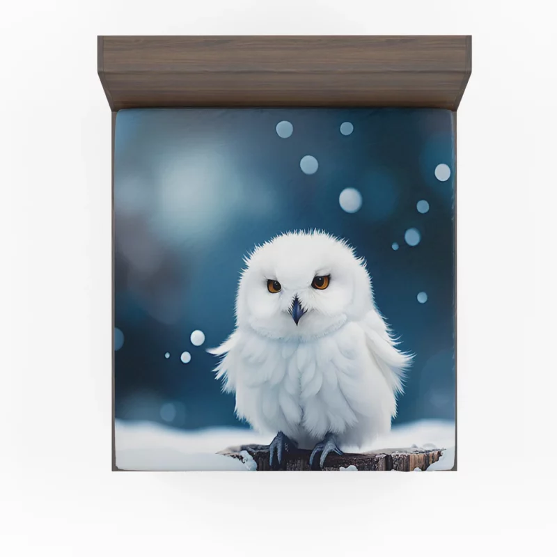 Snowy Owl on Log in Snow Fitted Sheet