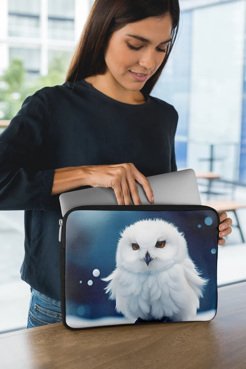 Snowy Owl on Log in Snow Laptop Sleeve 1