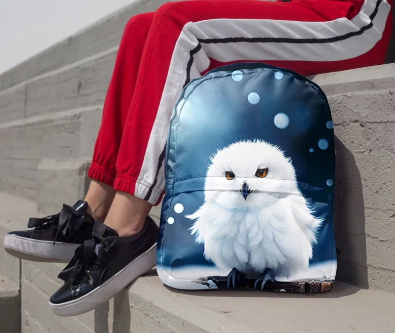 Snowy Owl on Log in Snow Minimalist Backpack 1