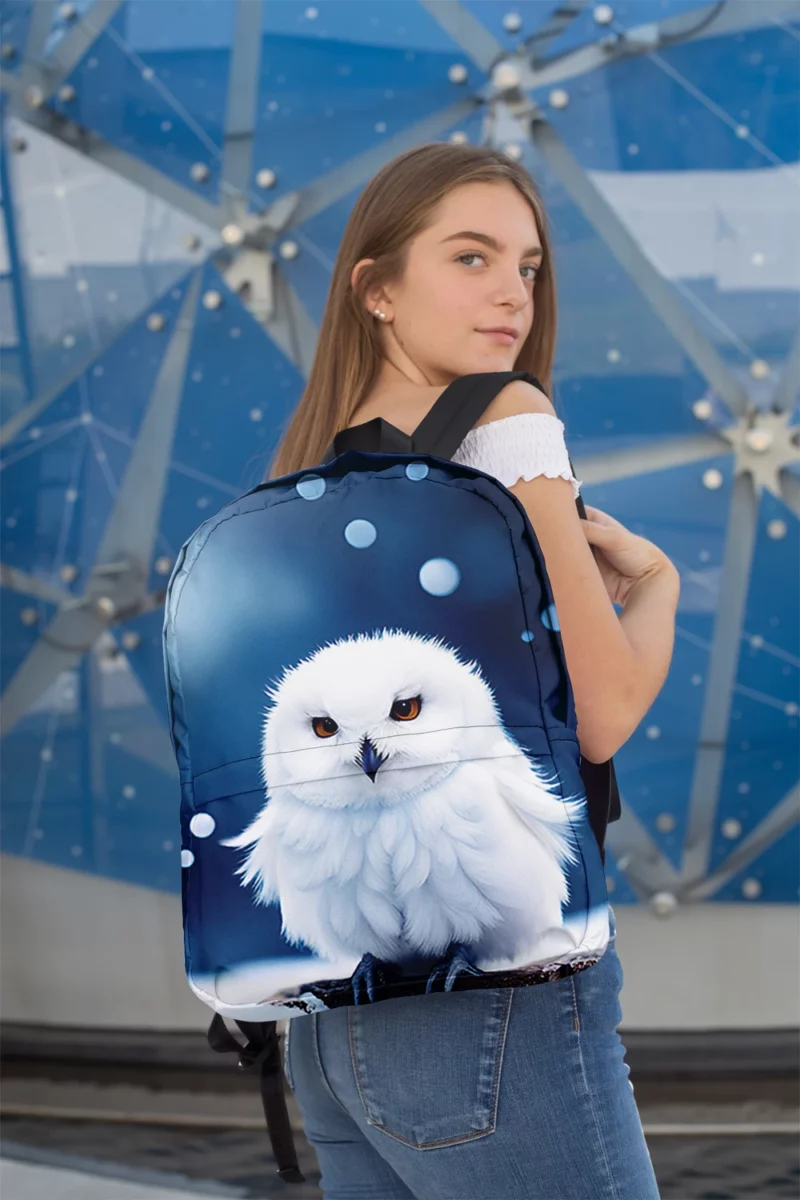 Snowy Owl on Log in Snow Minimalist Backpack 2