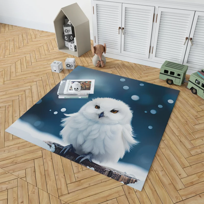 Snowy Owl on Log in Snow Rug 1