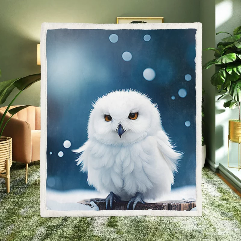 Snowy Owl on Log in Snow Sherpa Fleece Blanket