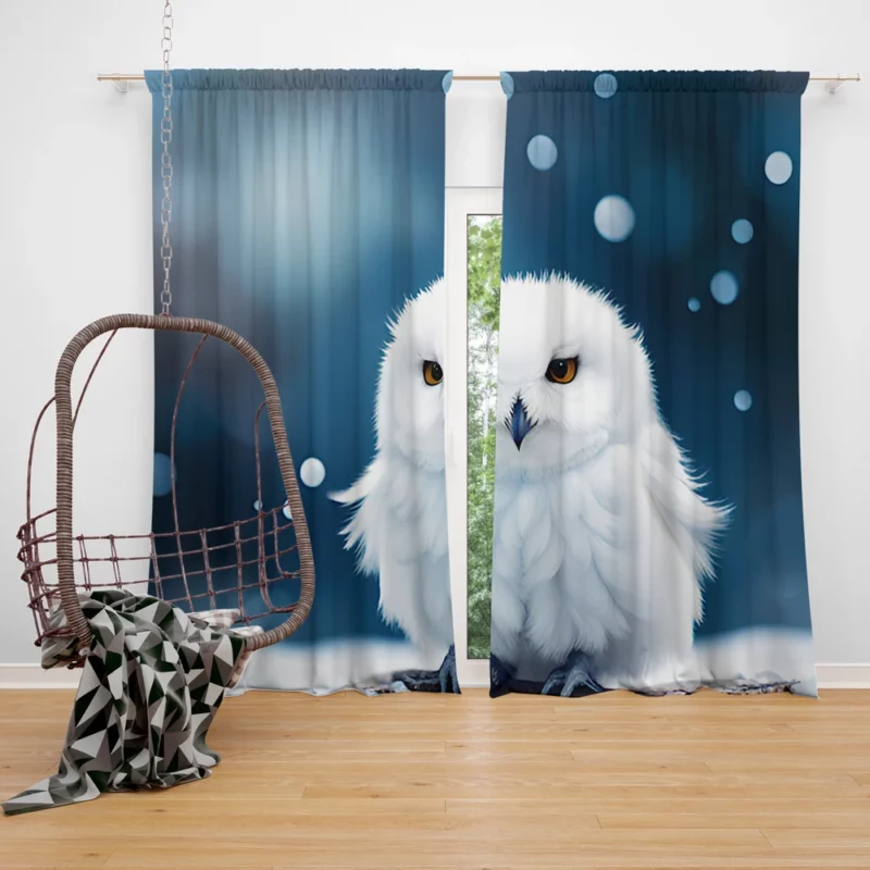 Snowy Owl on Log in Snow Window Curtain