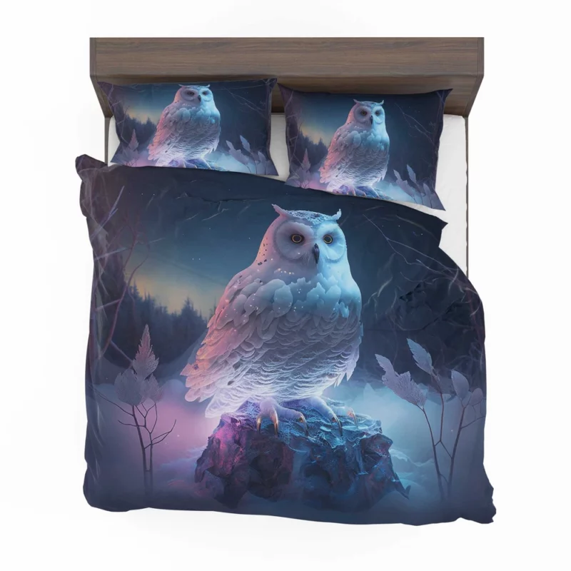 Snowy Owl on Rock Painting Bedding Set 2