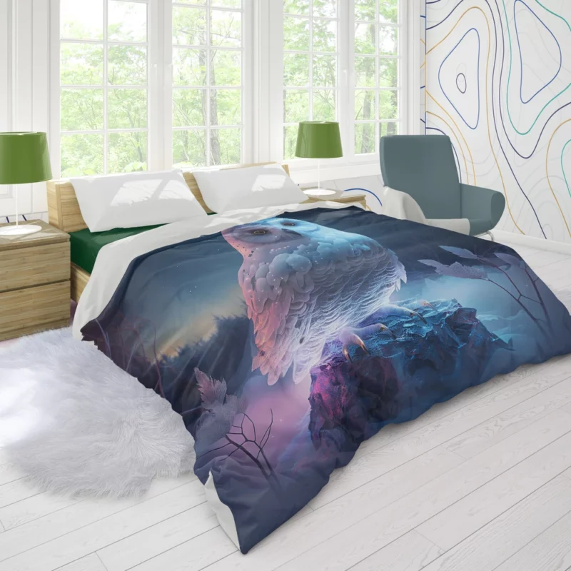 Snowy Owl on Rock Painting Duvet Cover