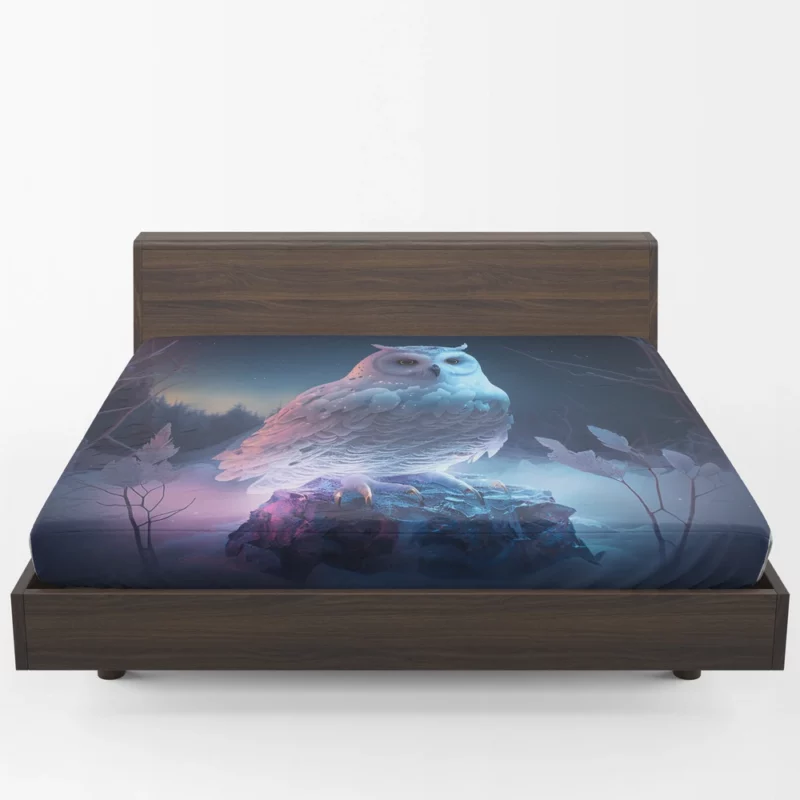 Snowy Owl on Rock Painting Fitted Sheet 1