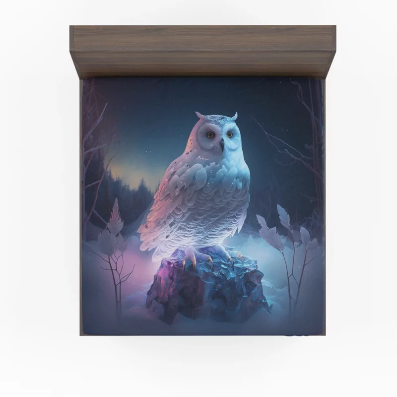 Snowy Owl on Rock Painting Fitted Sheet