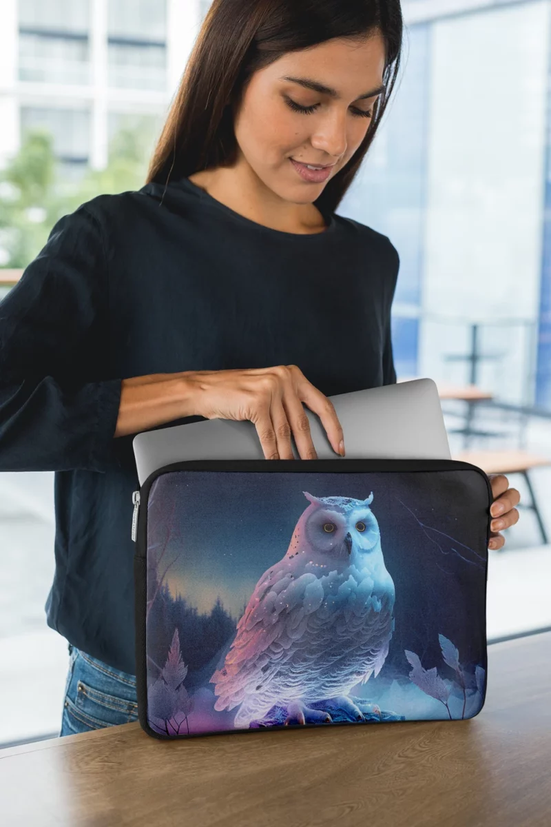 Snowy Owl on Rock Painting Laptop Sleeve 1