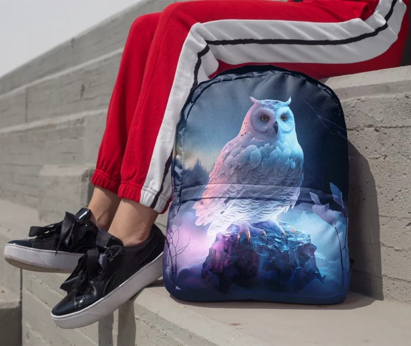 Snowy Owl on Rock Painting Minimalist Backpack 1