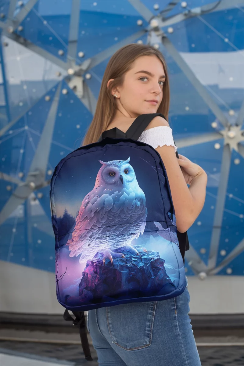 Snowy Owl on Rock Painting Minimalist Backpack 2