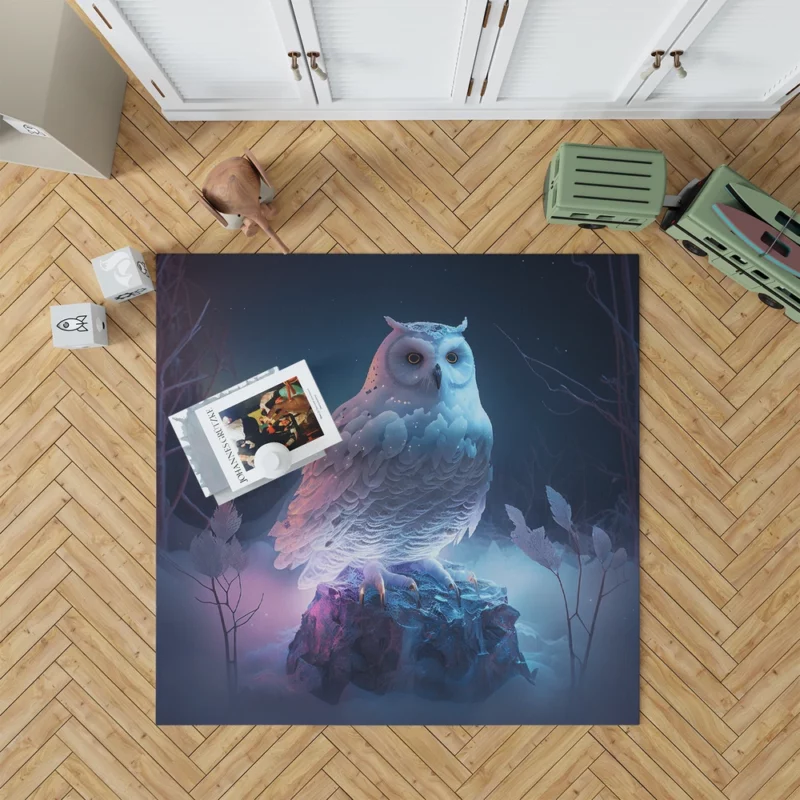 Snowy Owl on Rock Painting Rug