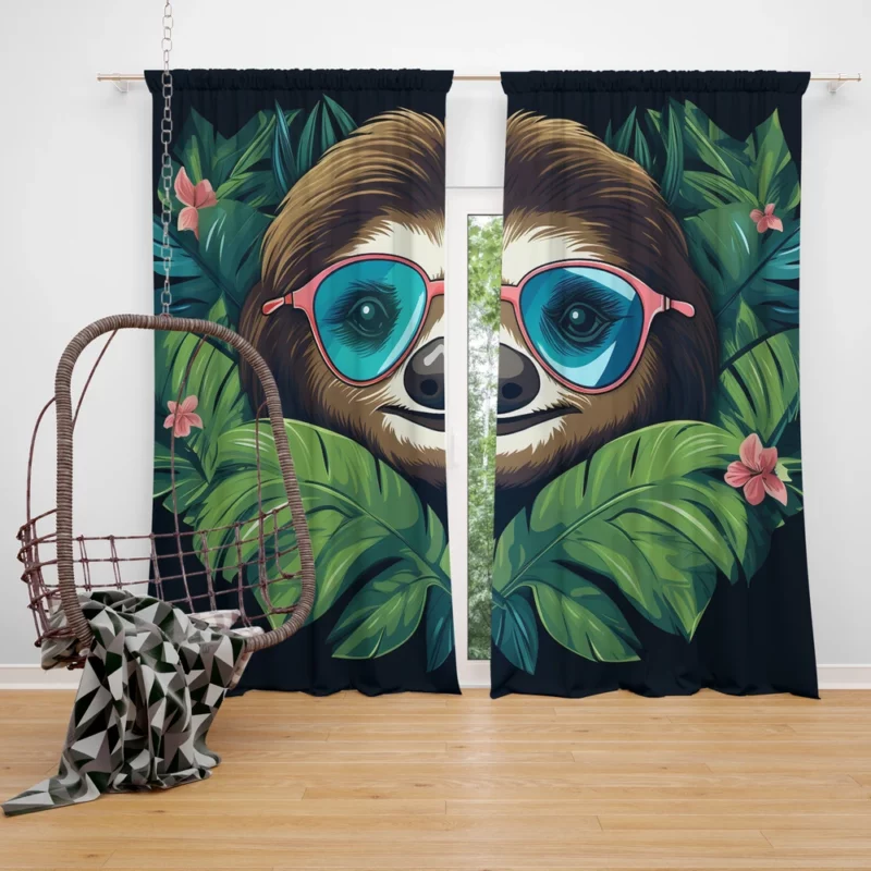Specially Designed Sloth Graphics Window Curtain