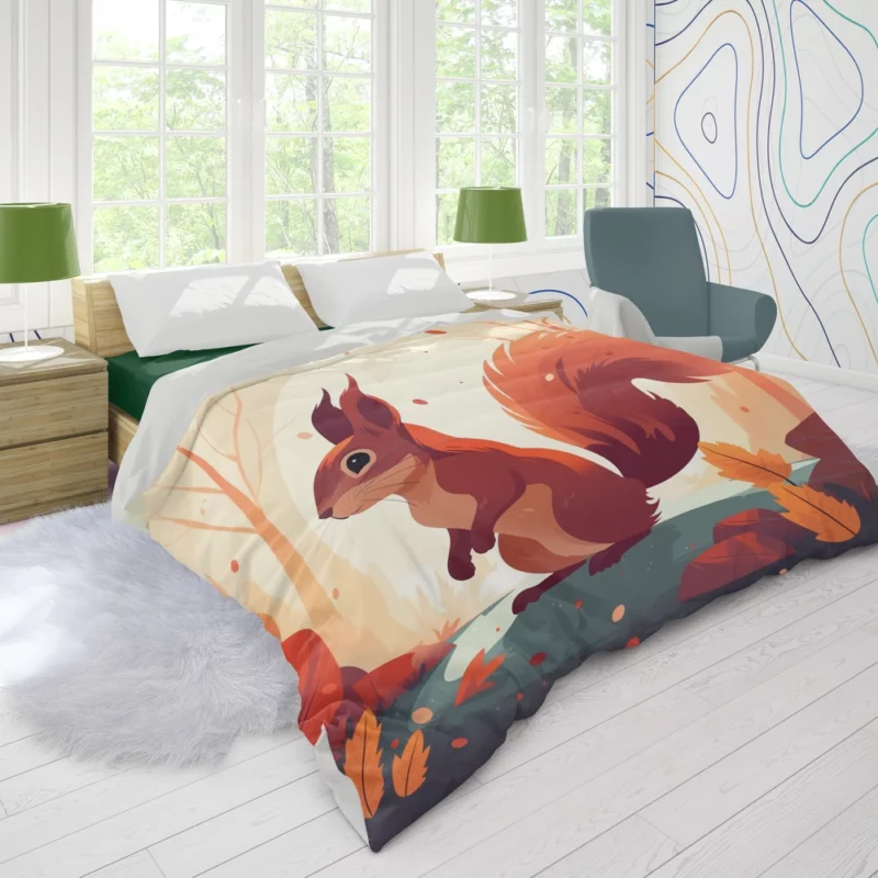 Squirrel Standing on Hind Legs in the Woods Duvet Cover