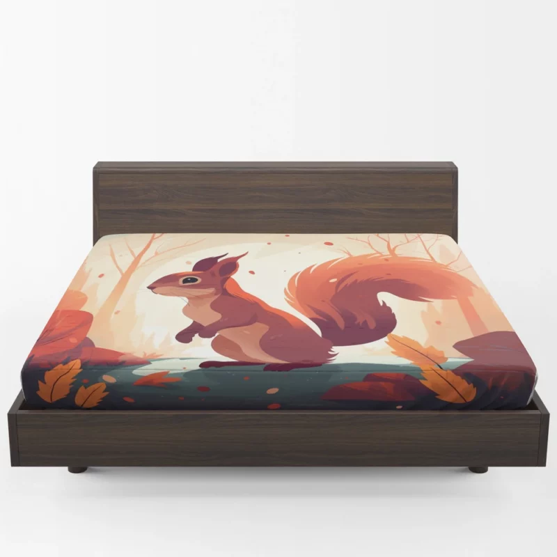 Squirrel Standing on Hind Legs in the Woods Fitted Sheet 1