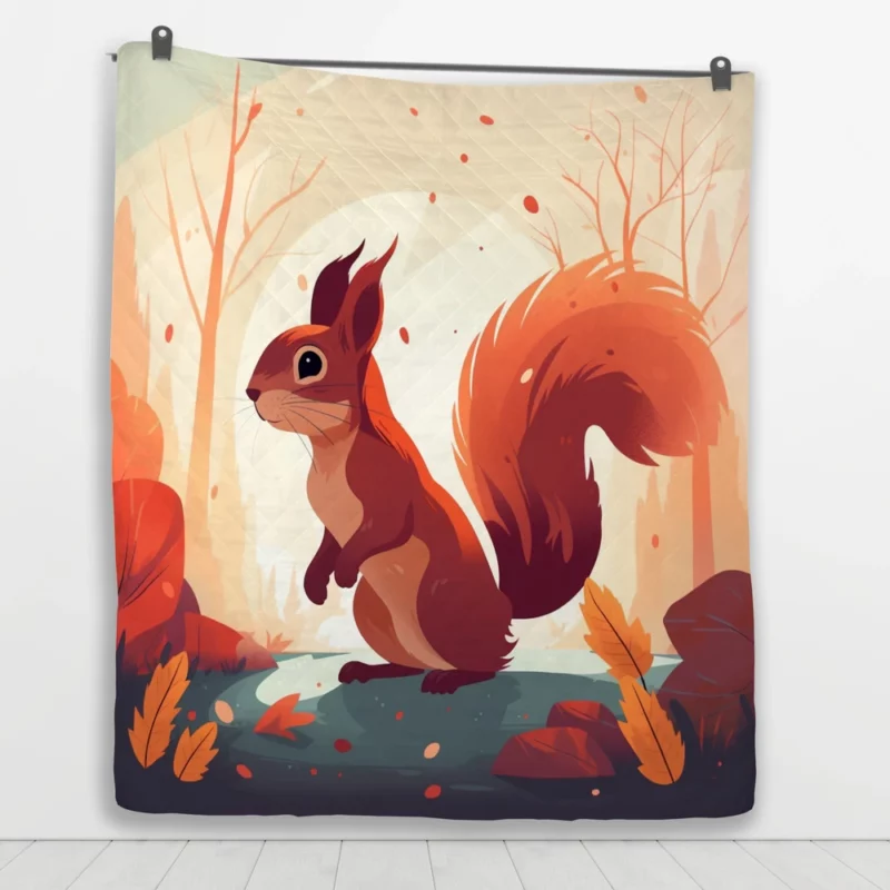 Squirrel Standing on Hind Legs in the Woods Quilt Blanket 1