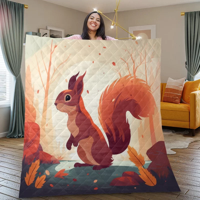 Squirrel Standing on Hind Legs in the Woods Quilt Blanket