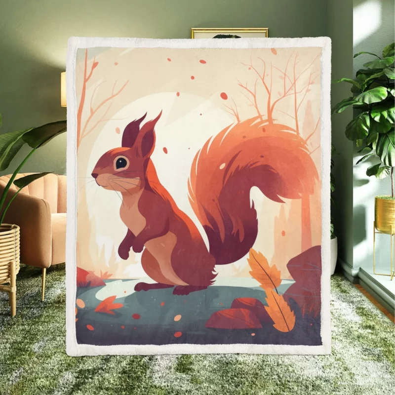 Squirrel Standing on Hind Legs in the Woods Sherpa Fleece Blanket