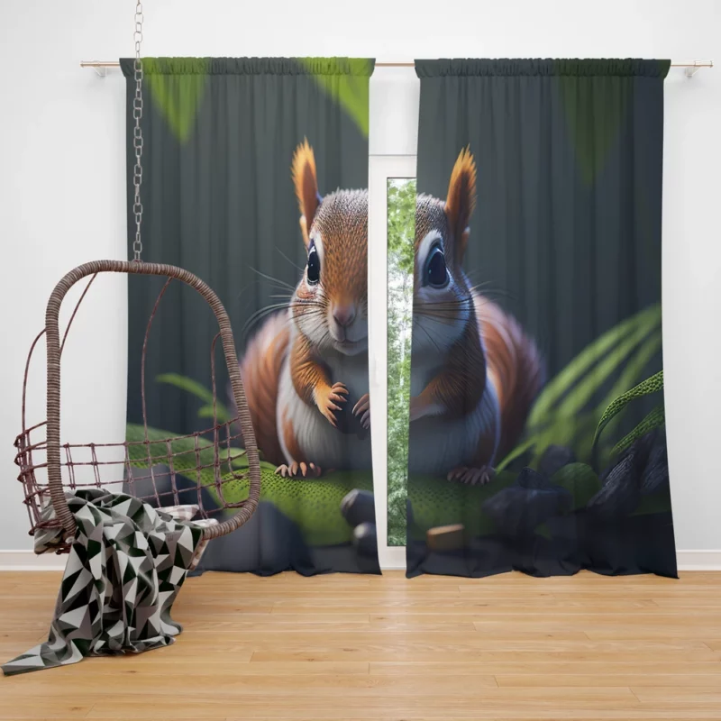 Squirrel in the Enchanted Jungle Window Curtain