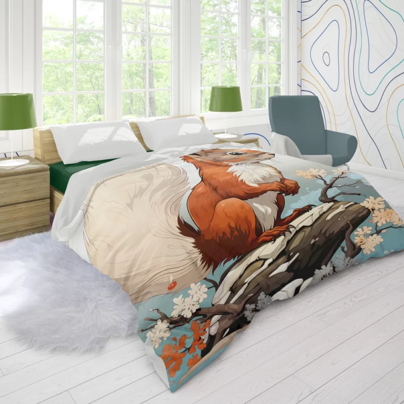 Squirrel on a Log with Its Portrait Duvet Cover