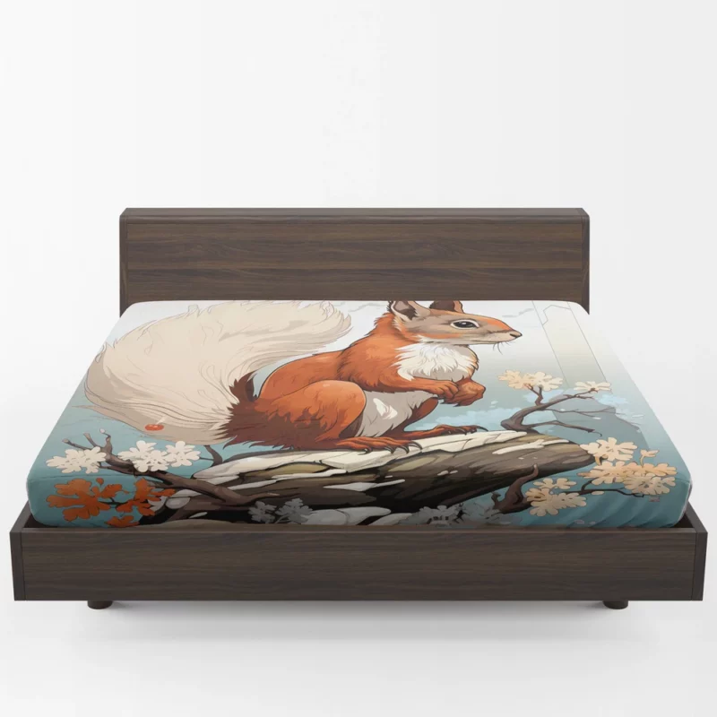 Squirrel on a Log with Its Portrait Fitted Sheet 1