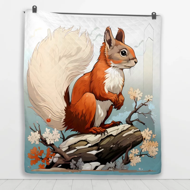 Squirrel on a Log with Its Portrait Quilt Blanket 1