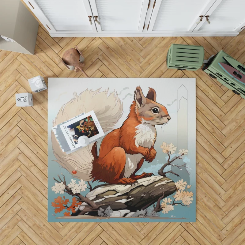 Squirrel on a Log with Its Portrait Rug