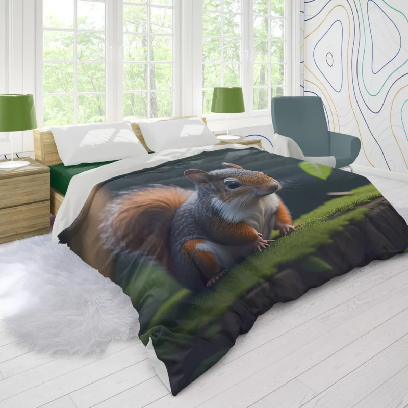 Squirrel on a Tree Stump with Bushy Tail Duvet Cover