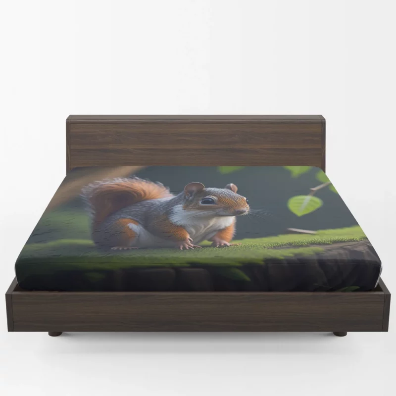 Squirrel on a Tree Stump with Bushy Tail Fitted Sheet 1