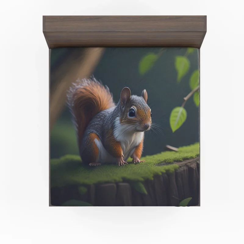 Squirrel on a Tree Stump with Bushy Tail Fitted Sheet