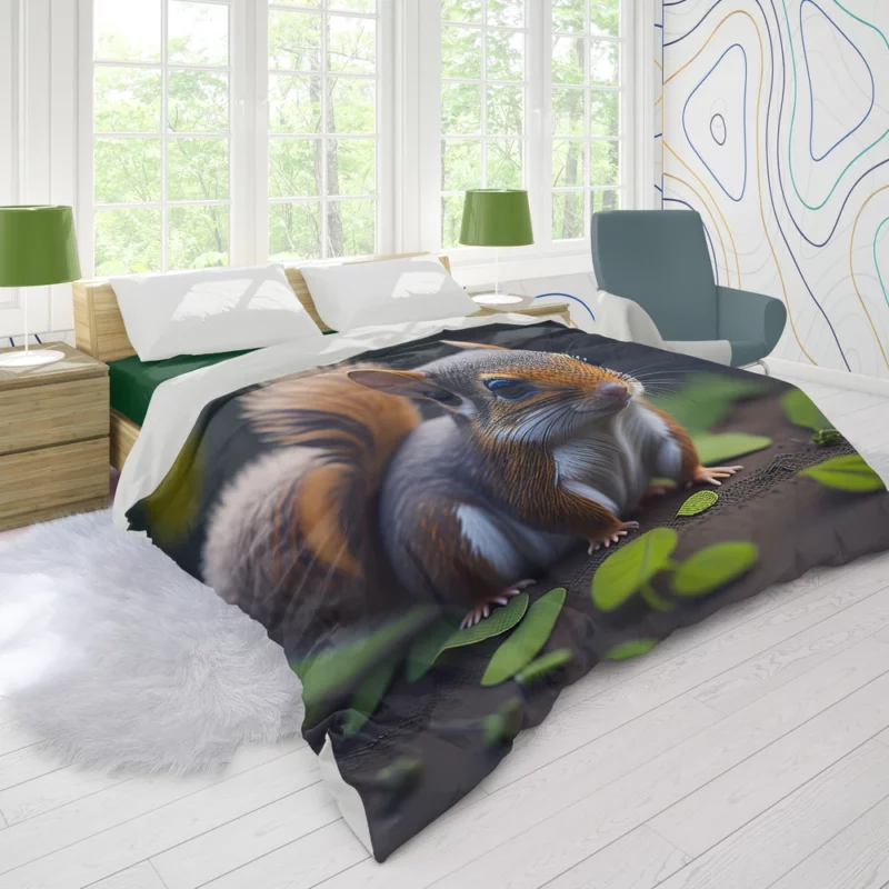 Squirrel with Bushy Tail Amid Leaves Duvet Cover