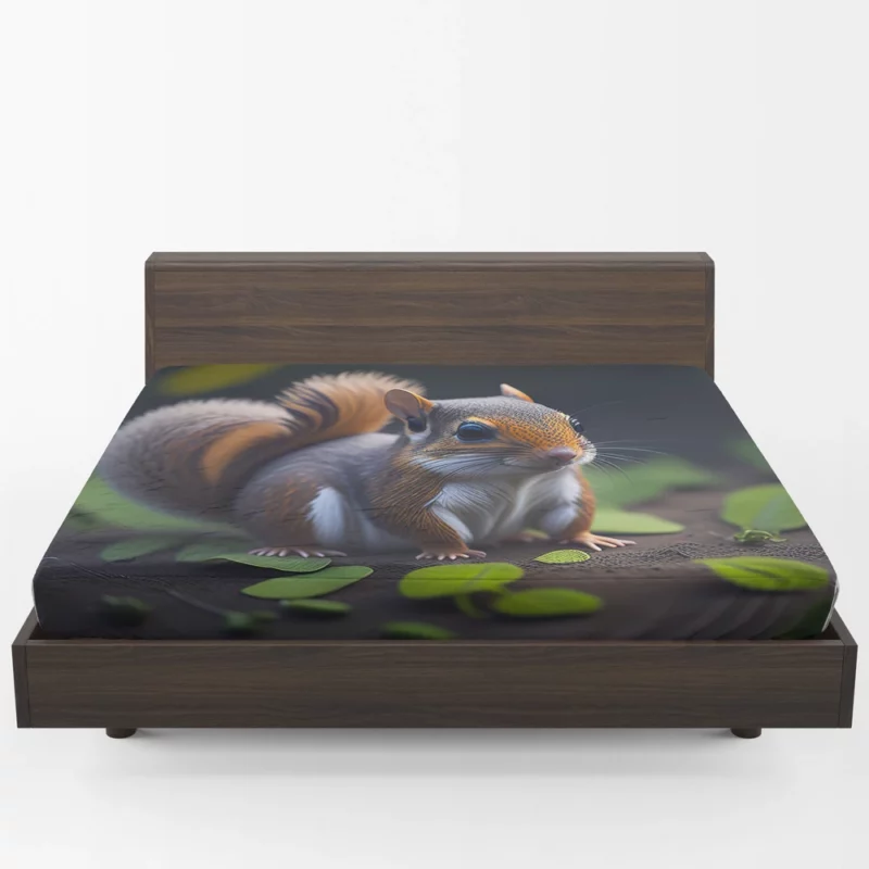 Squirrel with Bushy Tail Amid Leaves Fitted Sheet 1