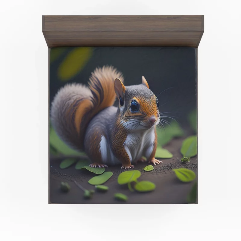 Squirrel with Bushy Tail Amid Leaves Fitted Sheet