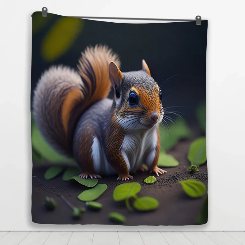 Squirrel with Bushy Tail Amid Leaves Quilt Blanket 1