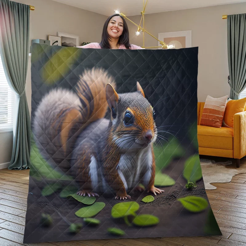 Squirrel with Bushy Tail Amid Leaves Quilt Blanket
