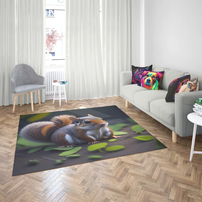 Squirrel with Bushy Tail Amid Leaves Rug 2