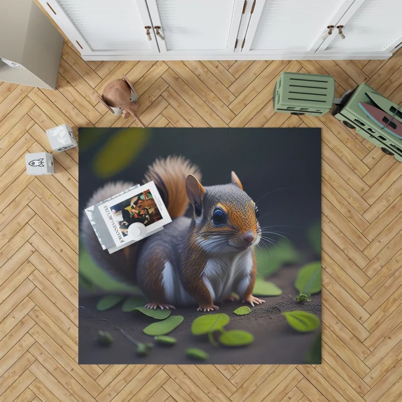 Squirrel with Bushy Tail Amid Leaves Rug