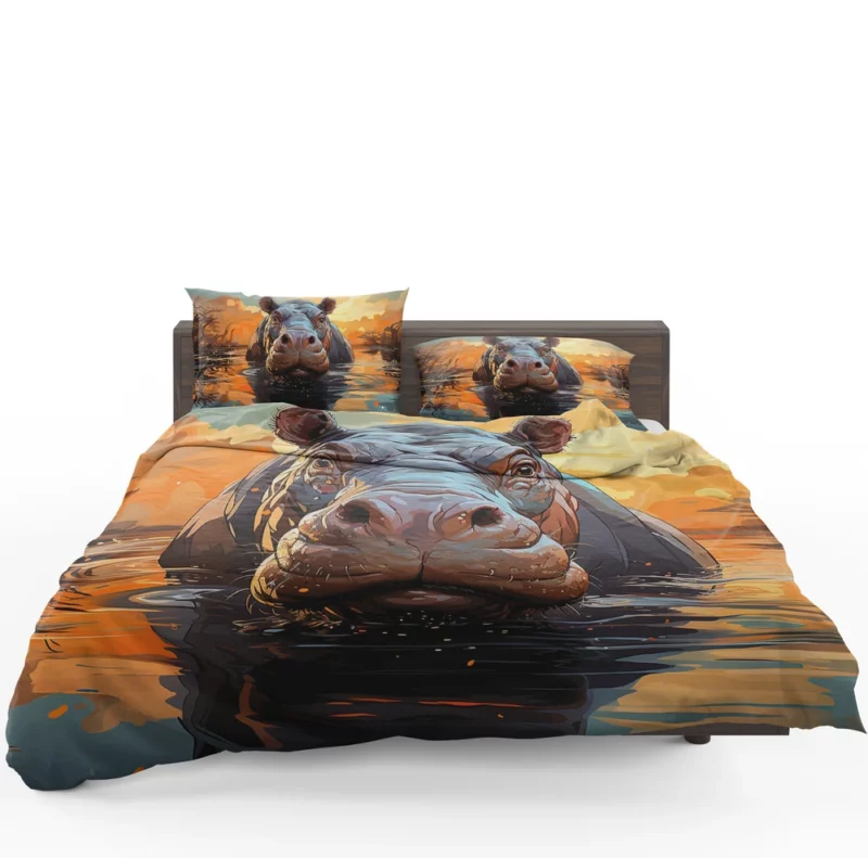 Stained Glass Hippo Art Bedding Set 1