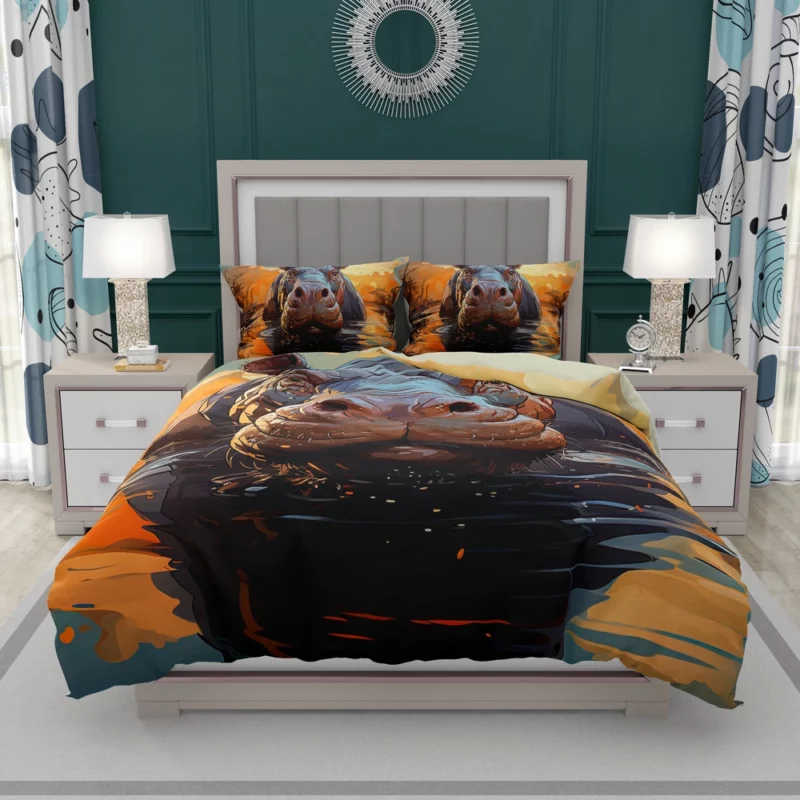 Stained Glass Hippo Art Bedding Set 2