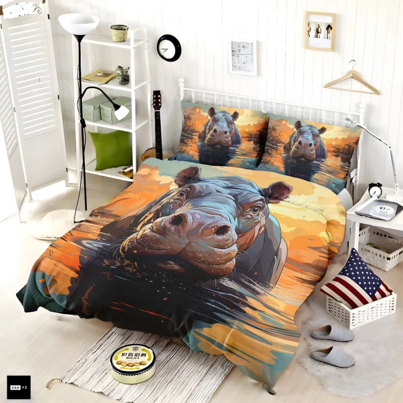 Stained Glass Hippo Art Bedding Set