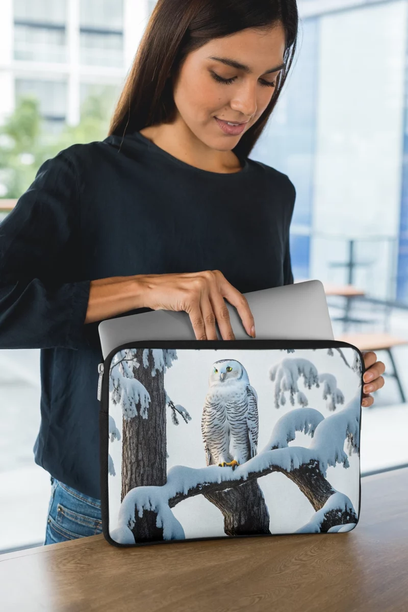 Stealthy Snowy Owl on Branch Laptop Sleeve 1