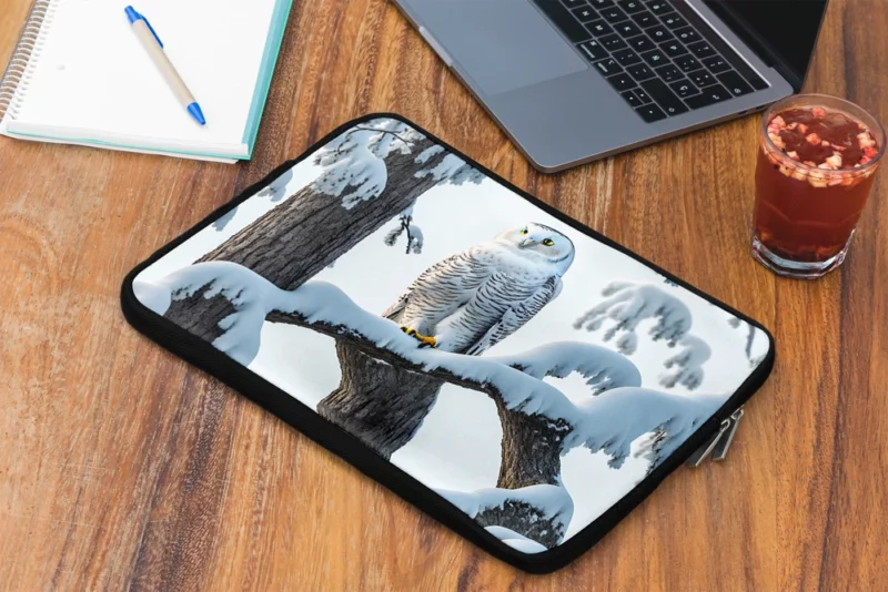 Stealthy Snowy Owl on Branch Laptop Sleeve 2