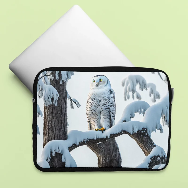 Stealthy Snowy Owl on Branch Laptop Sleeve