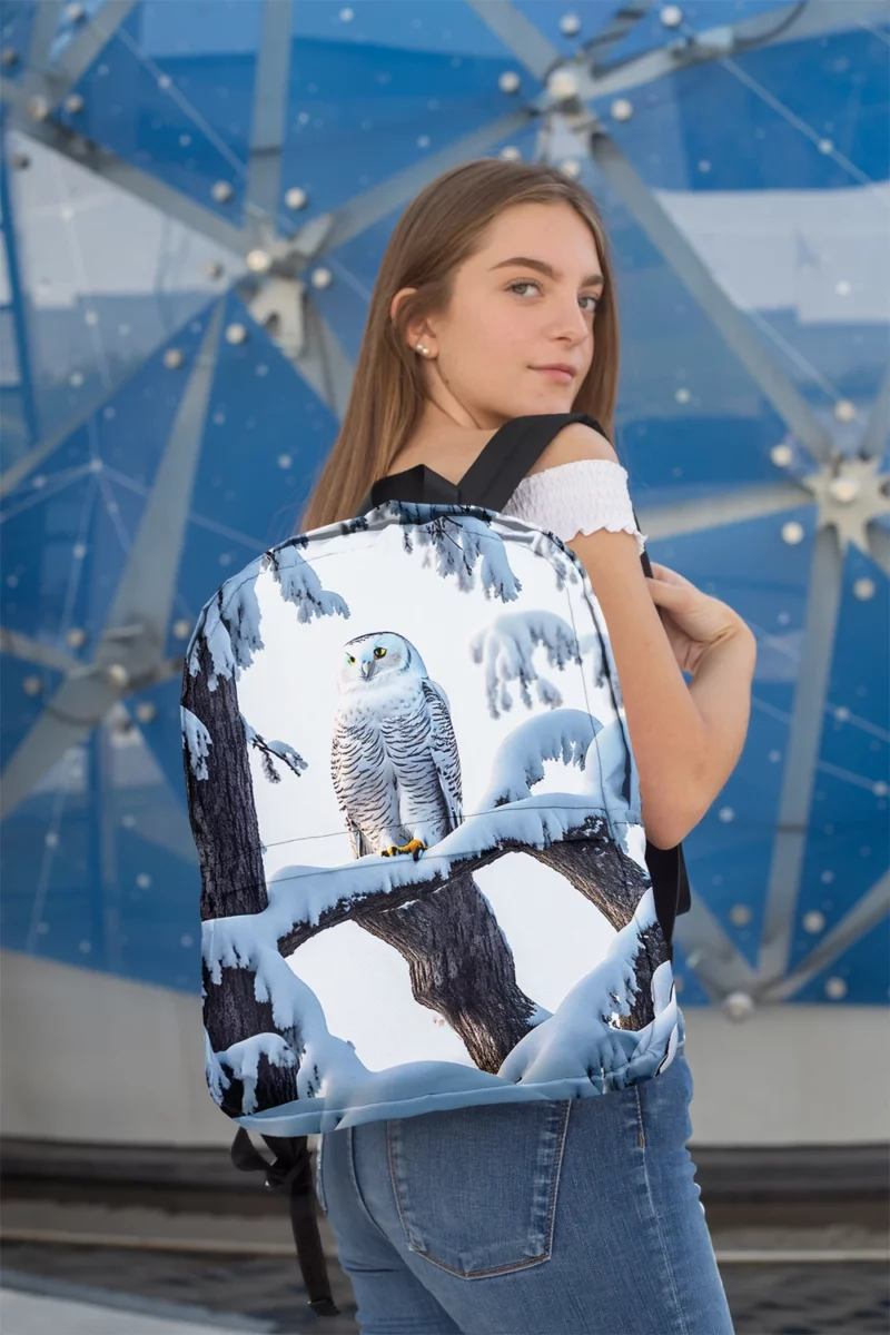 Stealthy Snowy Owl on Branch Minimalist Backpack 2