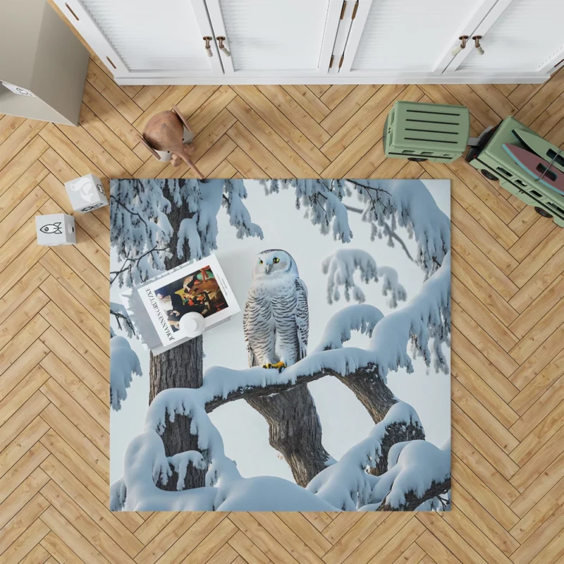 Stealthy Snowy Owl on Branch Rug