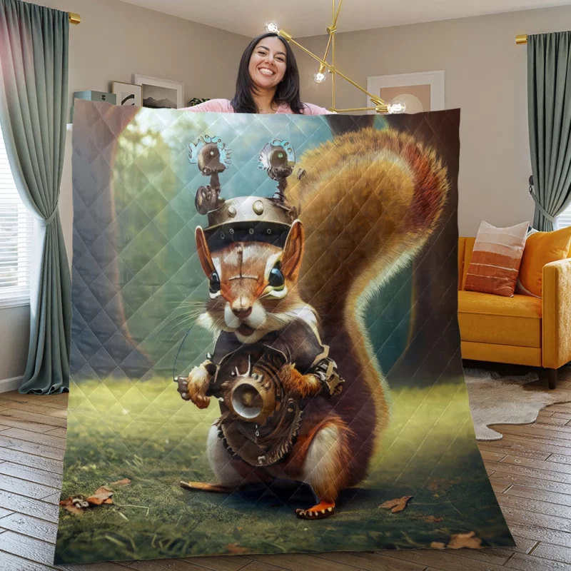 Steampunk Squirrel Fantasy Quilt Blanket